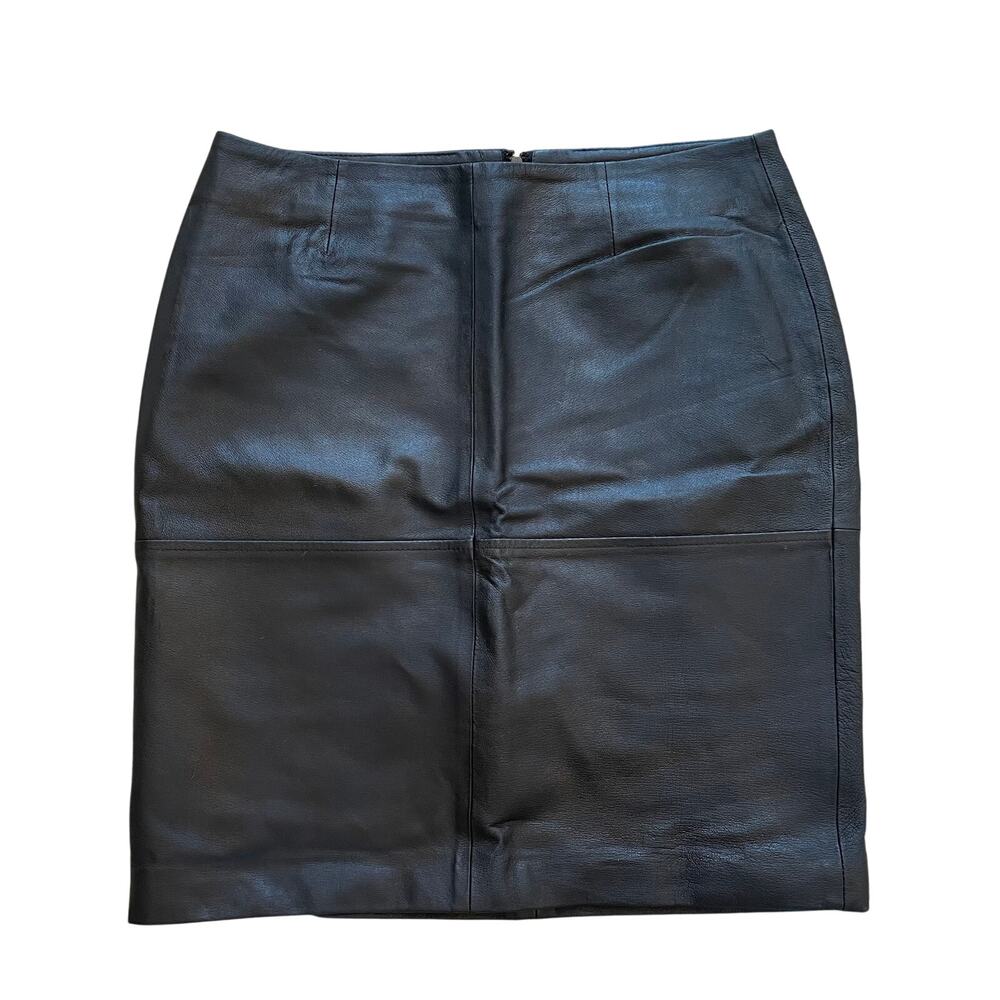 Vintage Newport News Black Leather Pencil Skirt, Lined, Y2K, Minimalist, Size 10